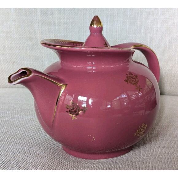 Vintage Hall China 0694 6 cup Teapot Mauve Rose Pink With Gold Trim/Flowers - Picture 4 of 16
